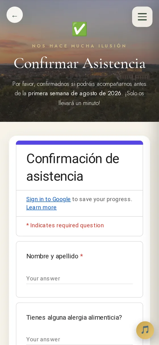 Sección Confirmar Asistencia con formulario para los invitados