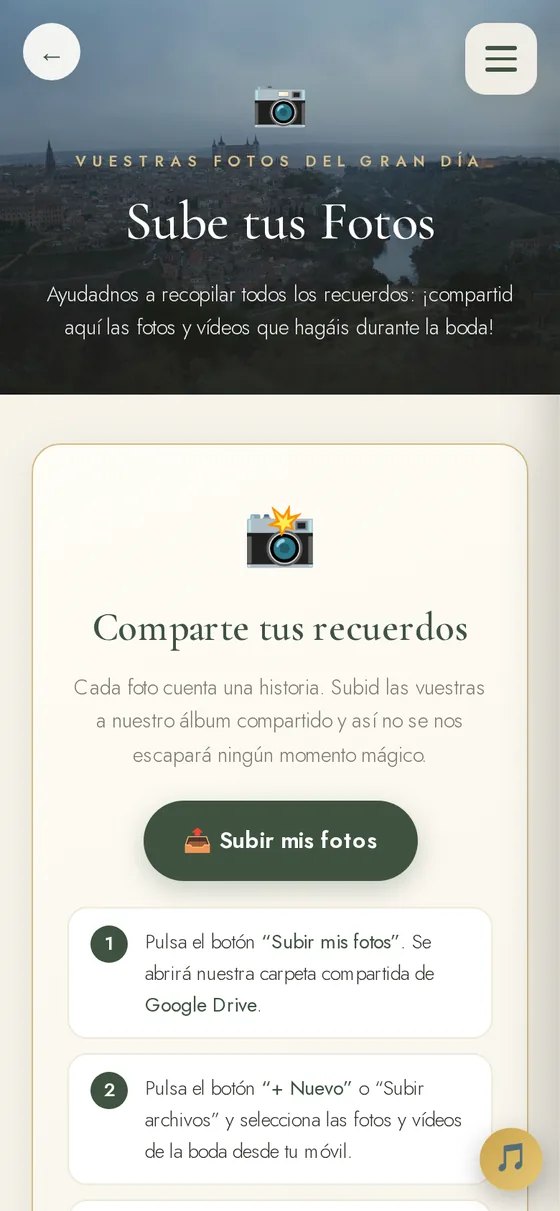 Sección Sube tus Fotos para compartir recuerdos de la boda