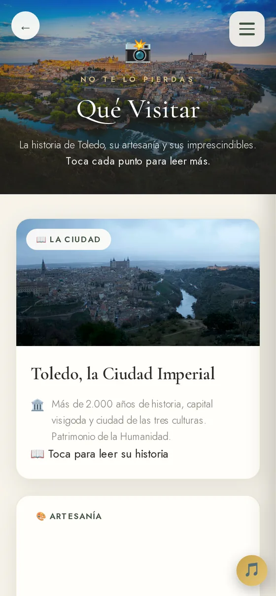 Sección Qué Visitar con recomendaciones turísticas para los invitados